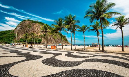 copacabana beach mosaic and palm trees